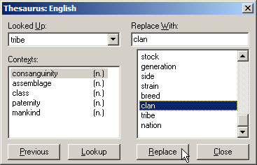 Replacing a word using the thesaurus